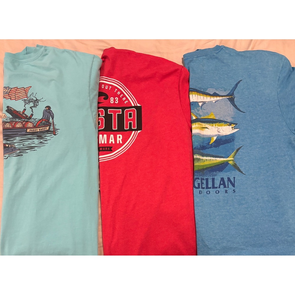 Lot of 3 Mens Graphic T-Shirts Costa Del Mar Pardy Hardy Magellan Outdoors 2XL